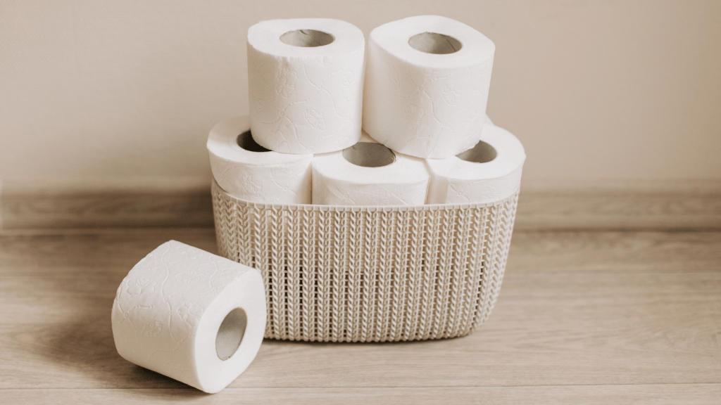 A basket of toilet rolls