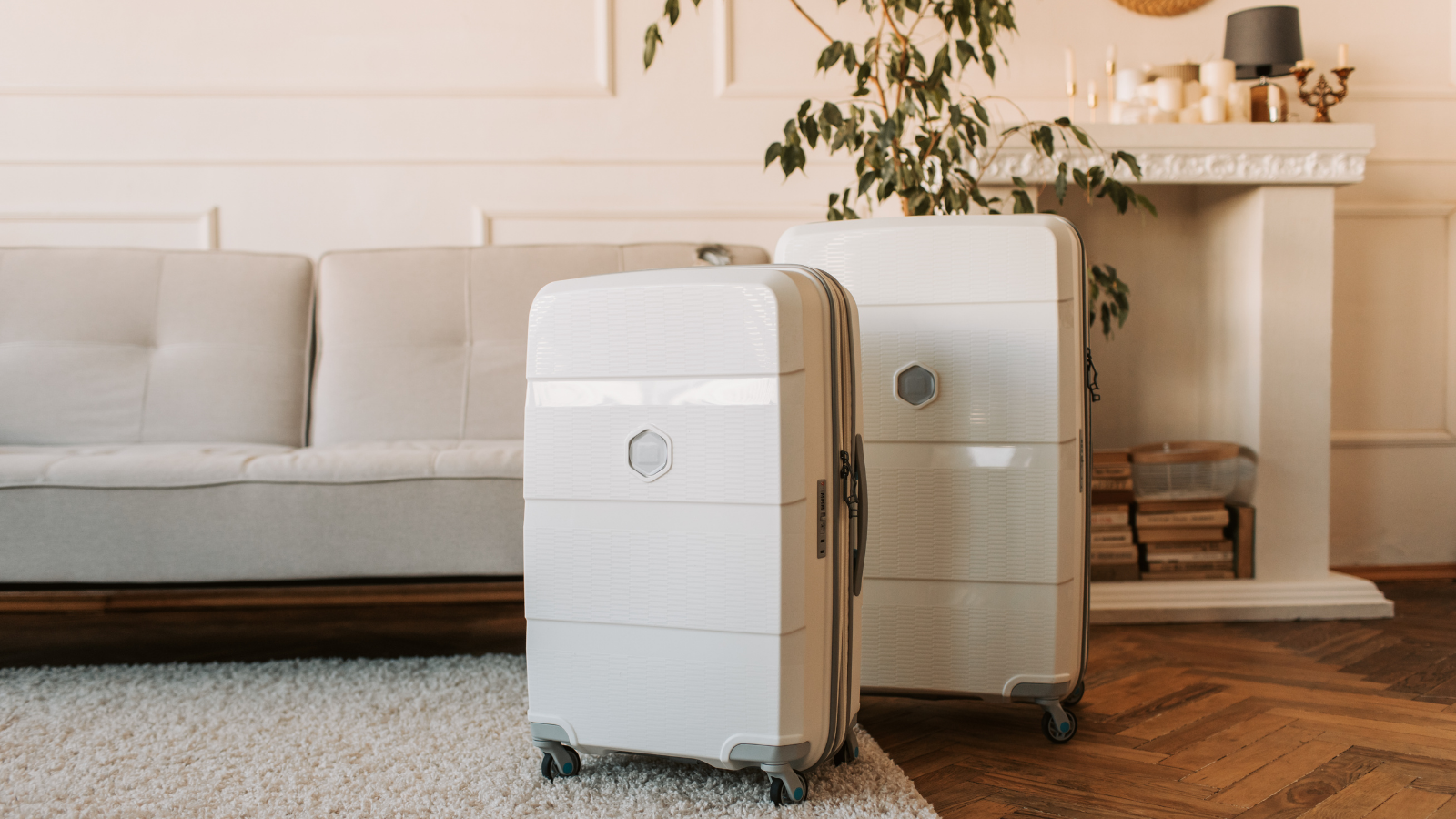Two suitcases beside a couch
