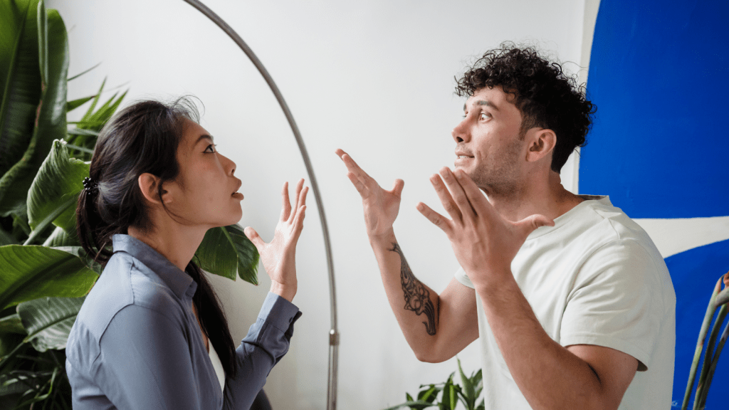 Middle aged couple arguing