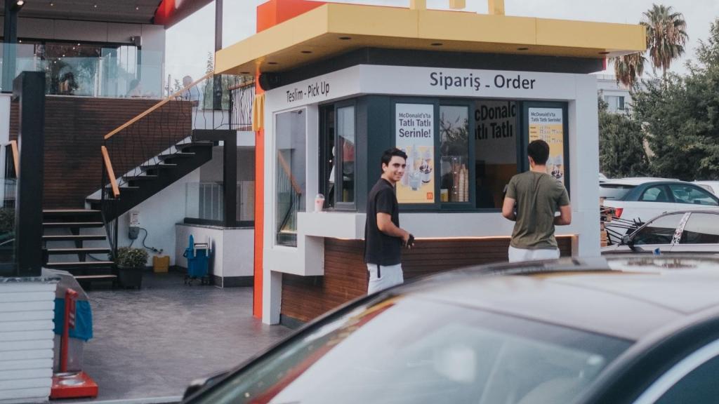 Outside of a small McDonald's