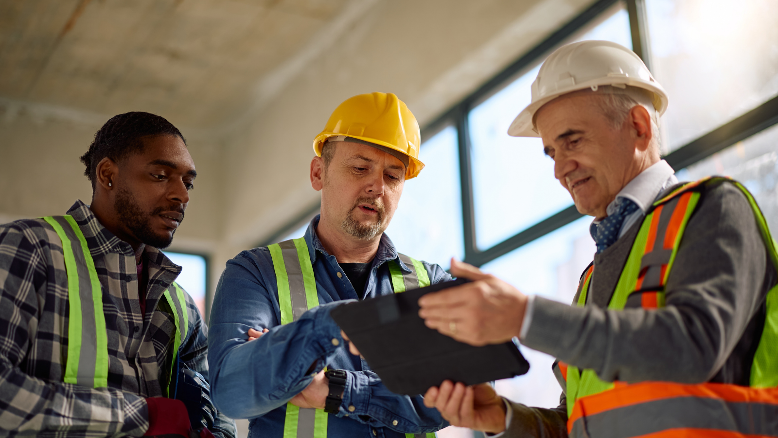 He Used His Own Money To Finish A Construction Job — Then His Wife And Kids Got Revenge On The Client three construction workers looking at a tablet