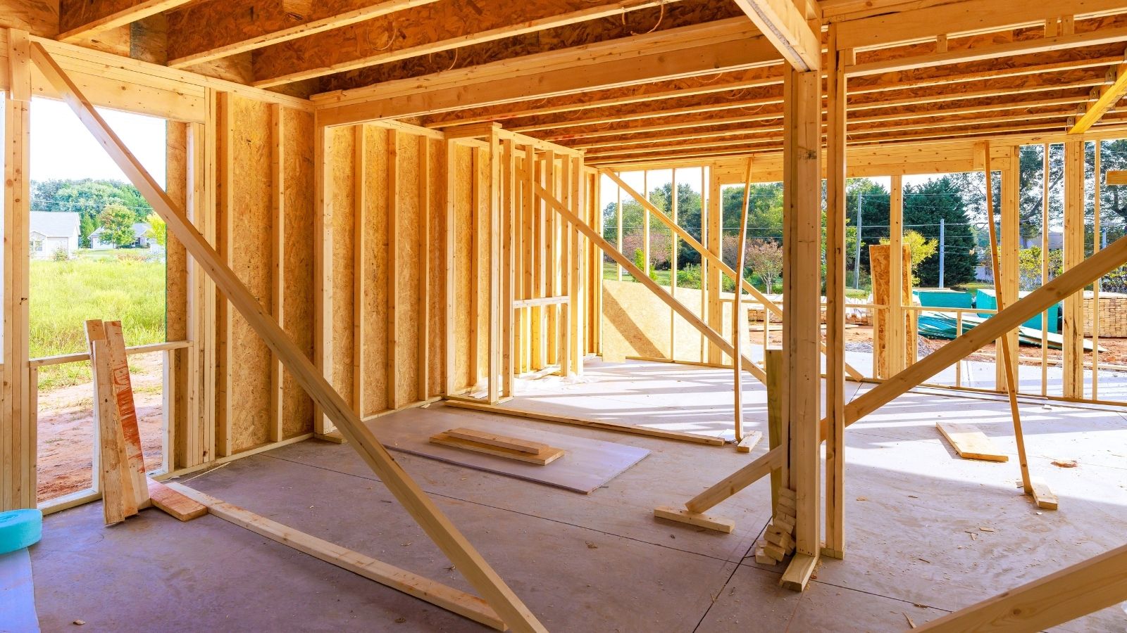 framing of a house on a construction site