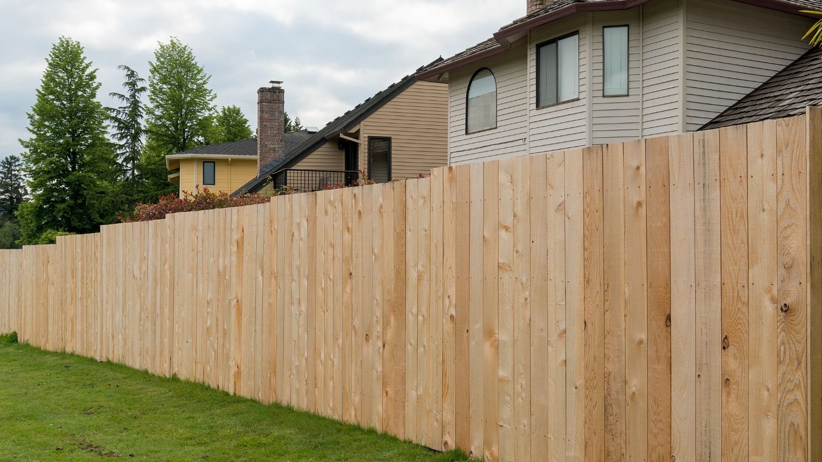 new cedar wood fence between houses