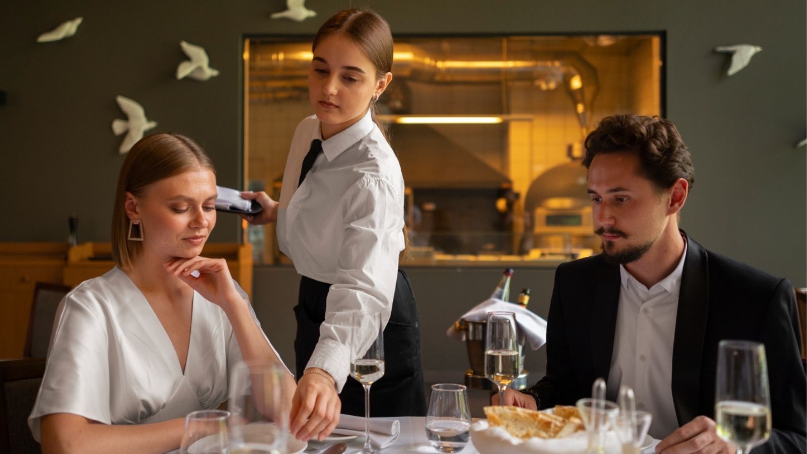 Couple having lunch in luxury restaurant