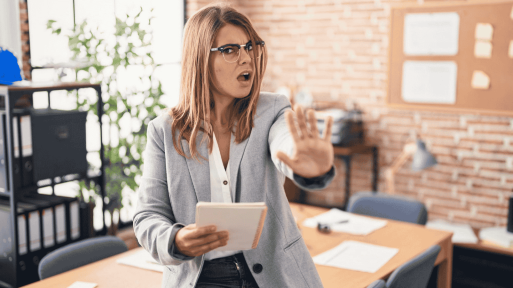 Woman stressed at office job
