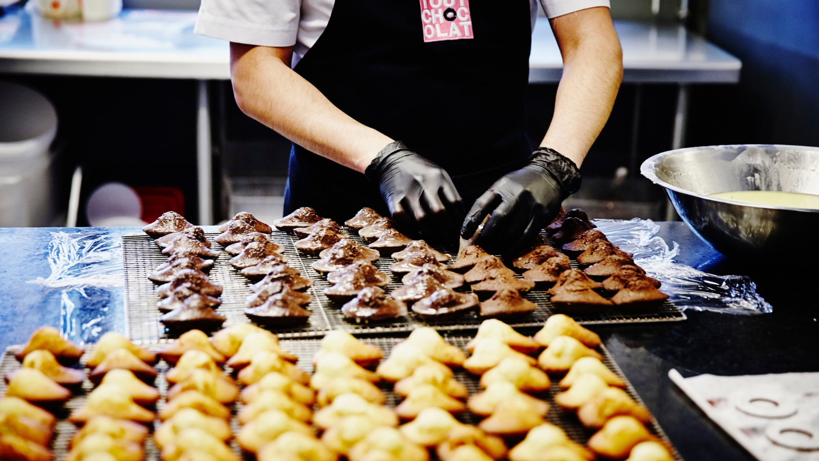 baker organizing baked goods