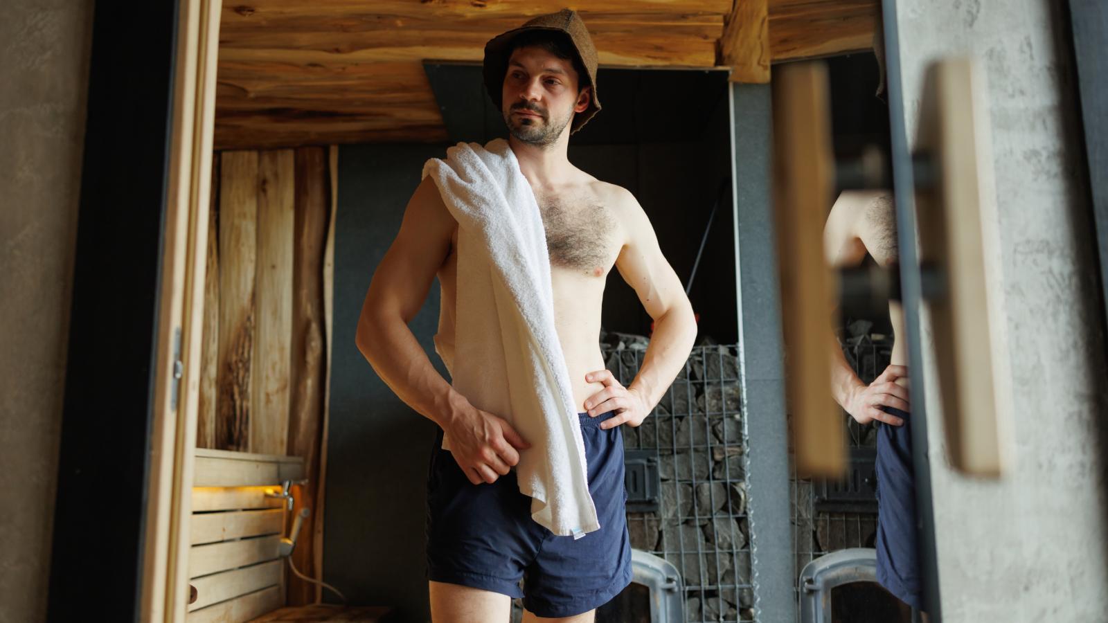 man in a sauna
