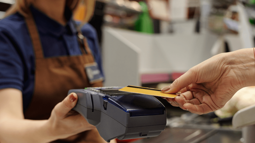 customer checking out in cashier line