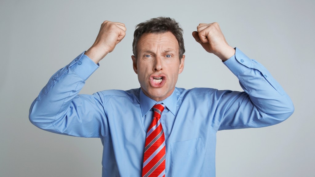 frustrated customer shaking his fists