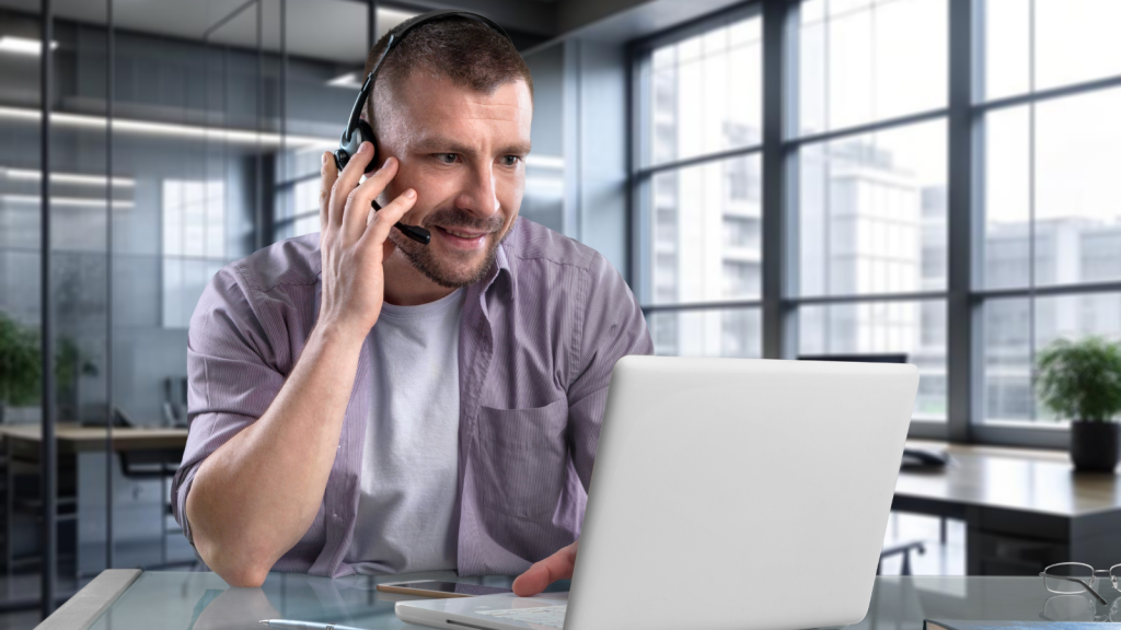 man with headphones working to provide tech support