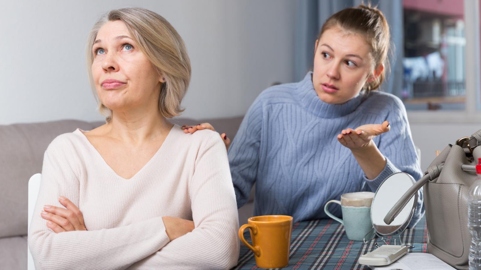 woman talking to her mother