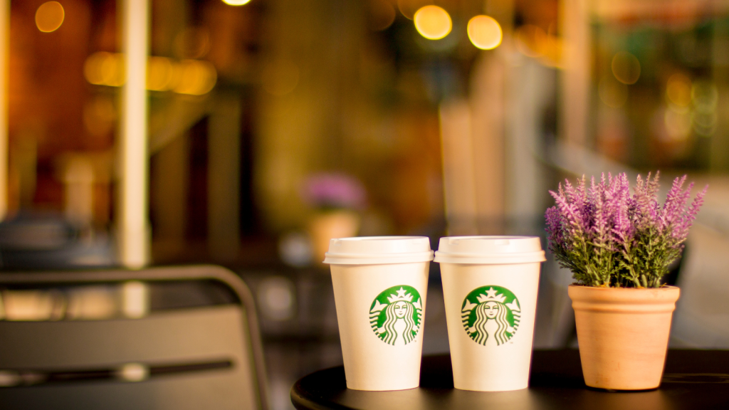 two Starbucks coffee cups