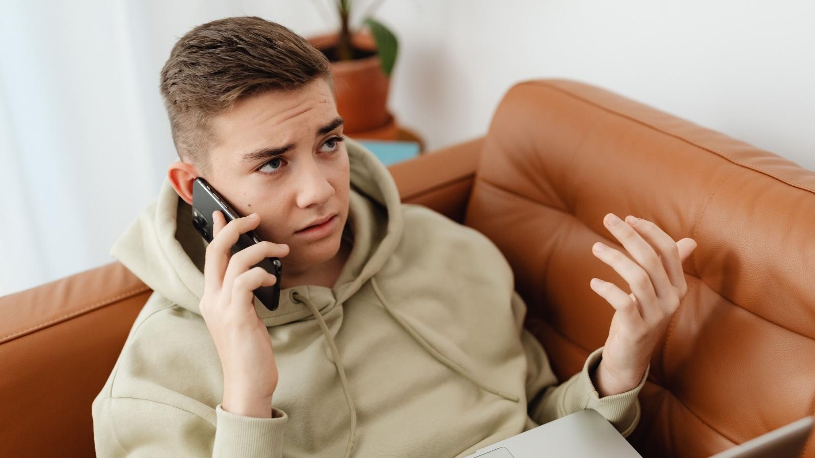 His Absent Father Popped Up After Months of Silence—Demanding He Fly Out to Play the Happy Family Grooming Role upset teenage boy on the phone