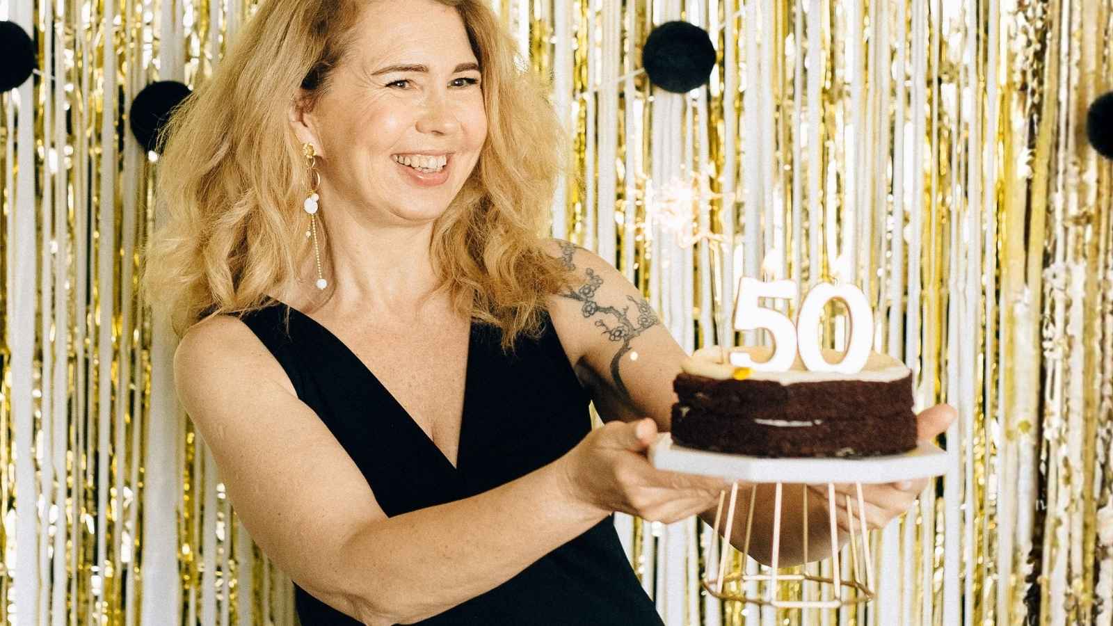 woman celebrating 50th birthday