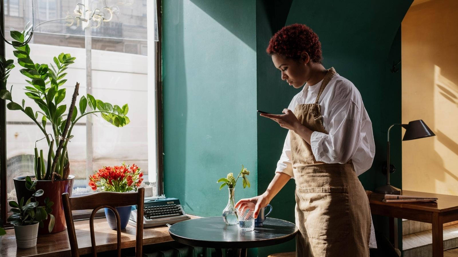 woman serving tables