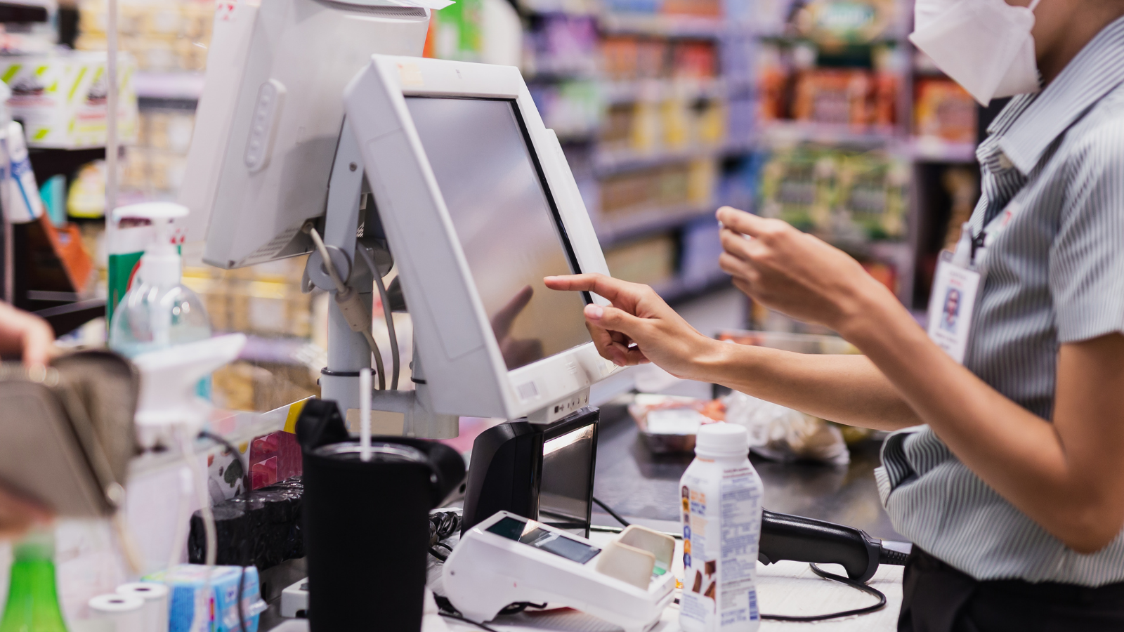 A checkout operator working