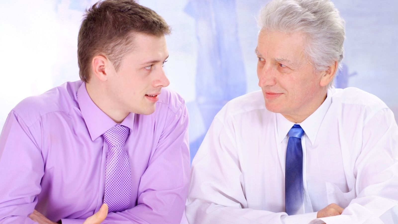He Started Working For His Dad, But His Dad Wont Let Him Call Him Dad, His First Name, Or His Last Name At Work young businessman and older businessman