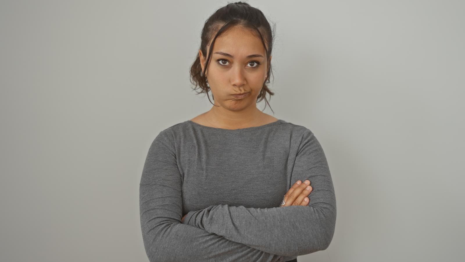 woman with a serious expression