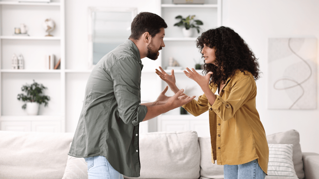 couple arguing in their living room