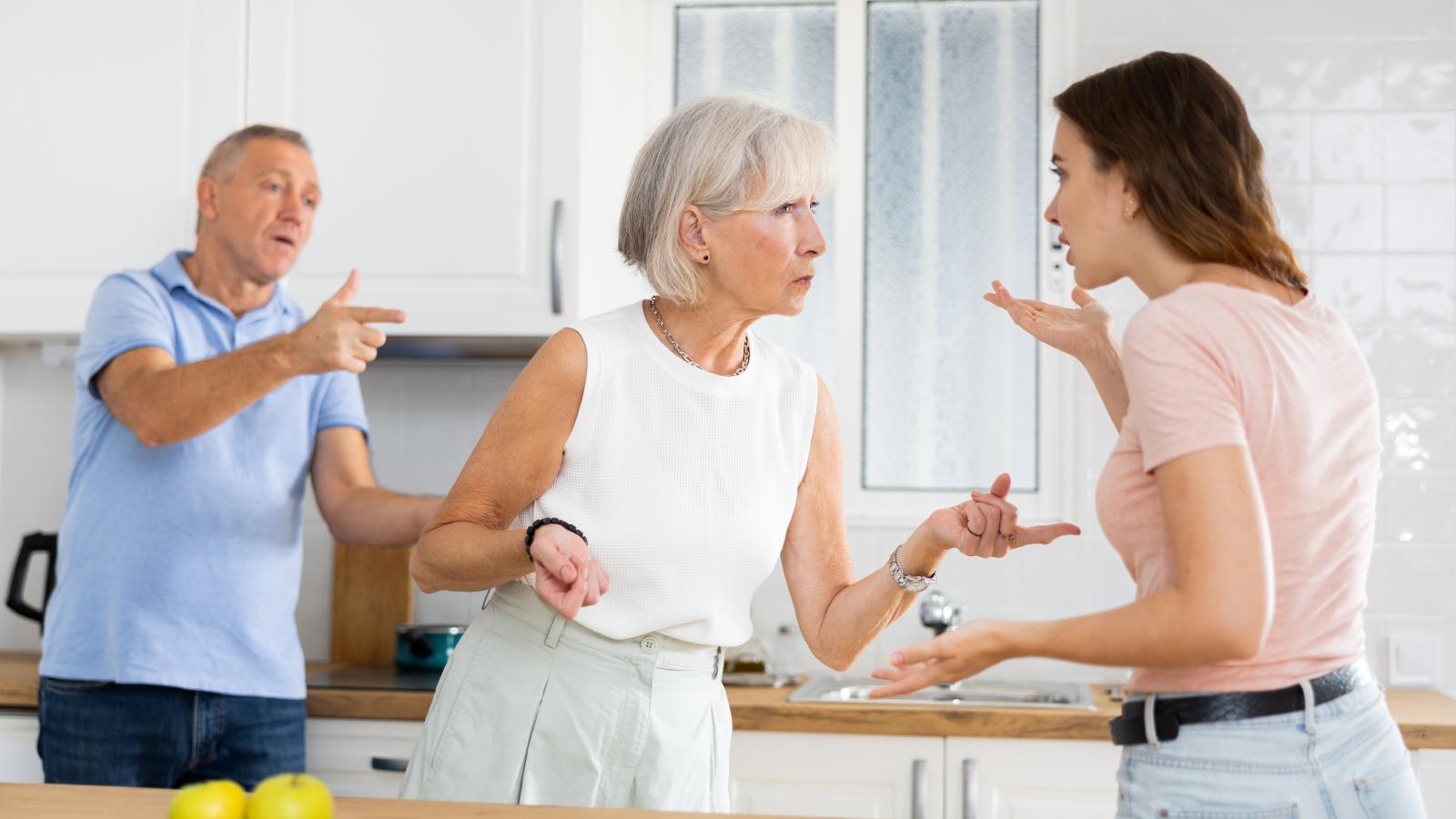 woman arguing with her parents