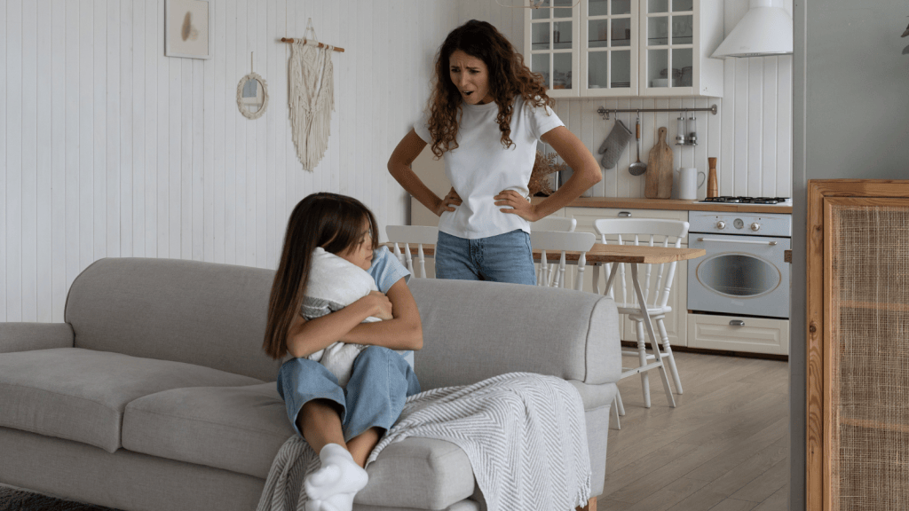 stepmother getting frustrated at kid