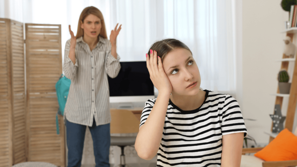 teenage girl ignoring mom