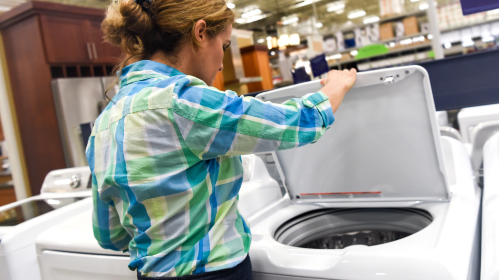 woman shopping for a new washer and dryer